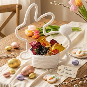 Cesta de Páscoa em tricotin